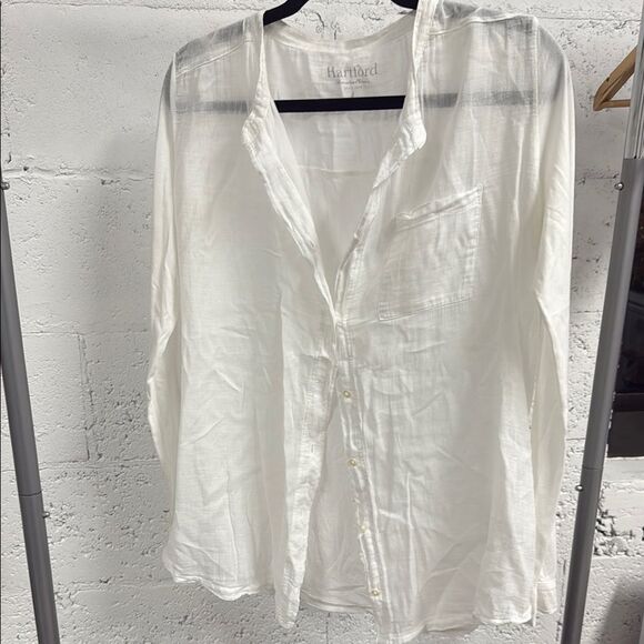 Hartford White Casual Button Down Shirt - Size 4 - Long Sleeve Top